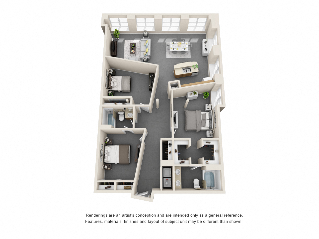 Floor plan for 3 beds, 2 baths, 1694 sqft